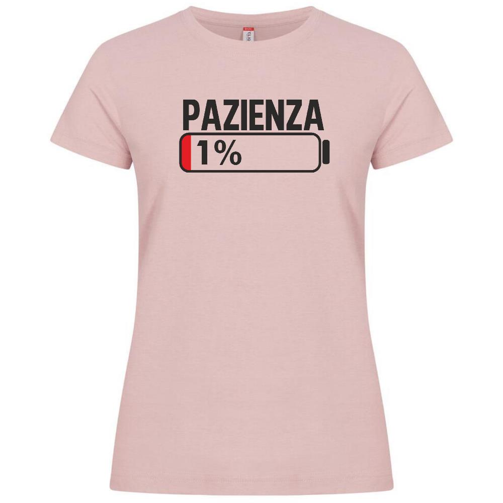 T-Shirt Donna “Pazienza 1%” – Maglietta Simpatica Manica Corta – PS 28870-A001