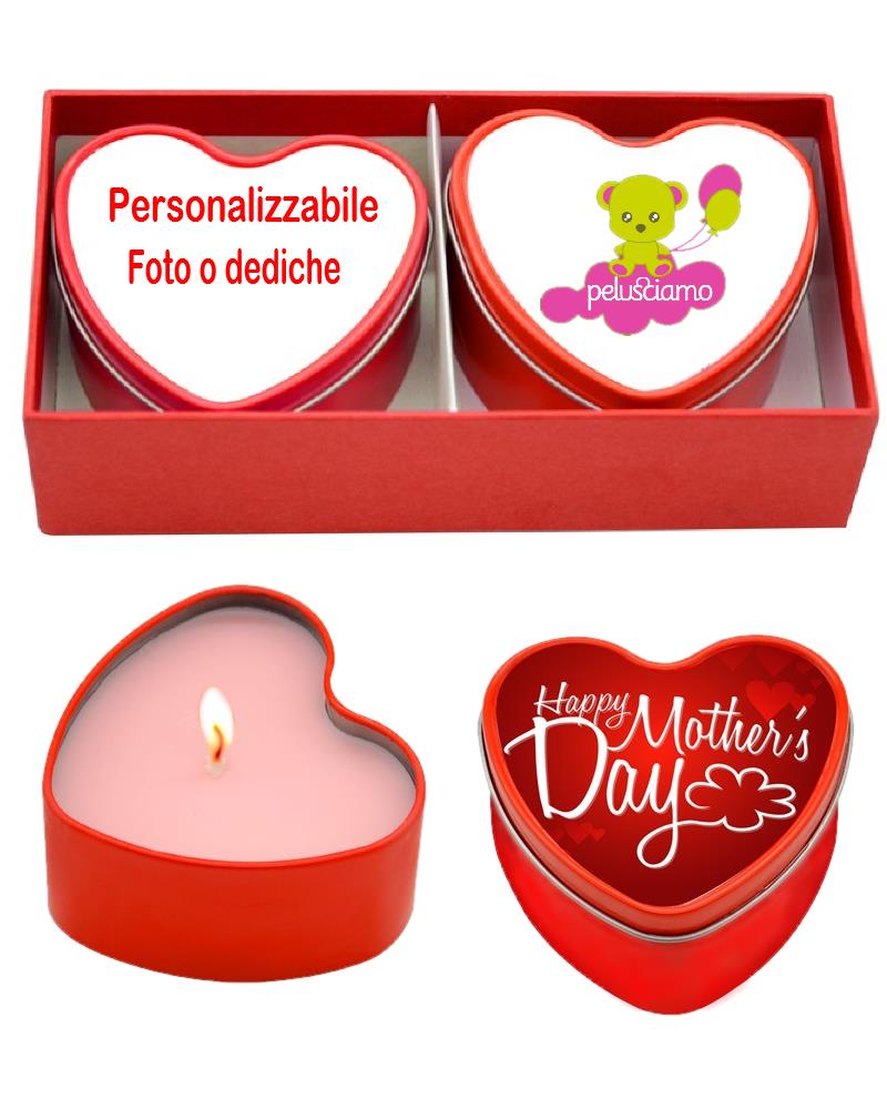 Set Di 2 Candele Cuore Con Inserto In Alluminio Personalizzabile Con Foto PS 00103