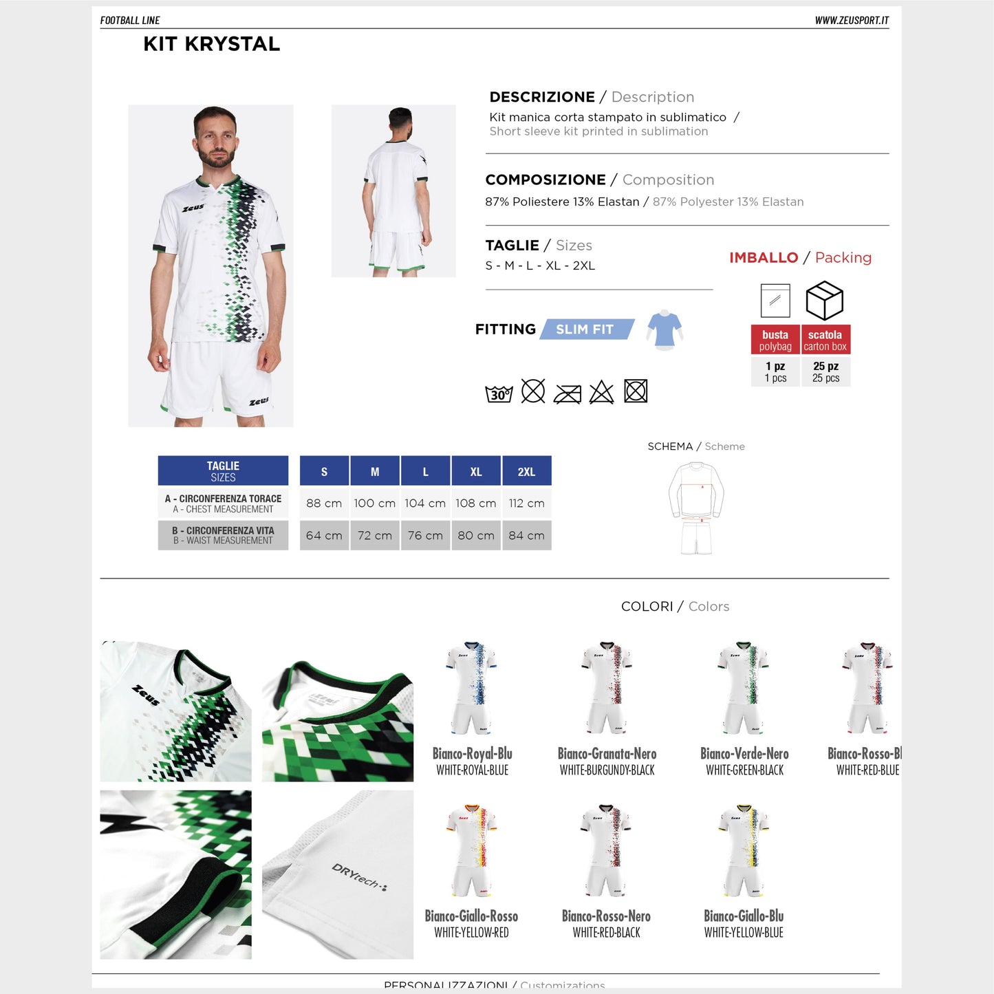 Completo Calcio Personalizzabile Kit KRYSTAL – Maglia e Pantaloncino – Nome e Numero PS 12801