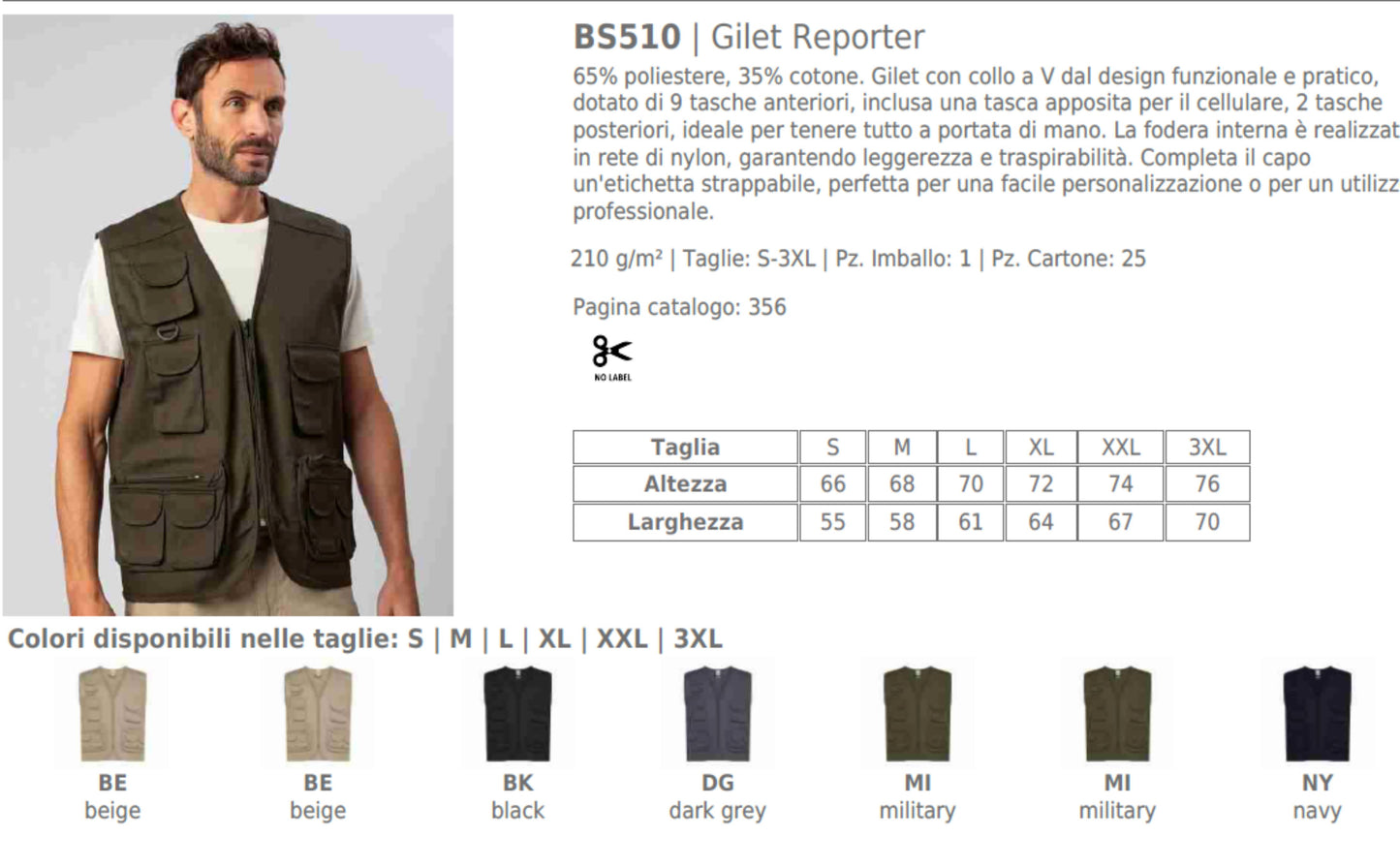 Gilet Multitasche Adulto – Outdoor, Lavoro, Pesca – Personalizzabile PS 00007 PRS