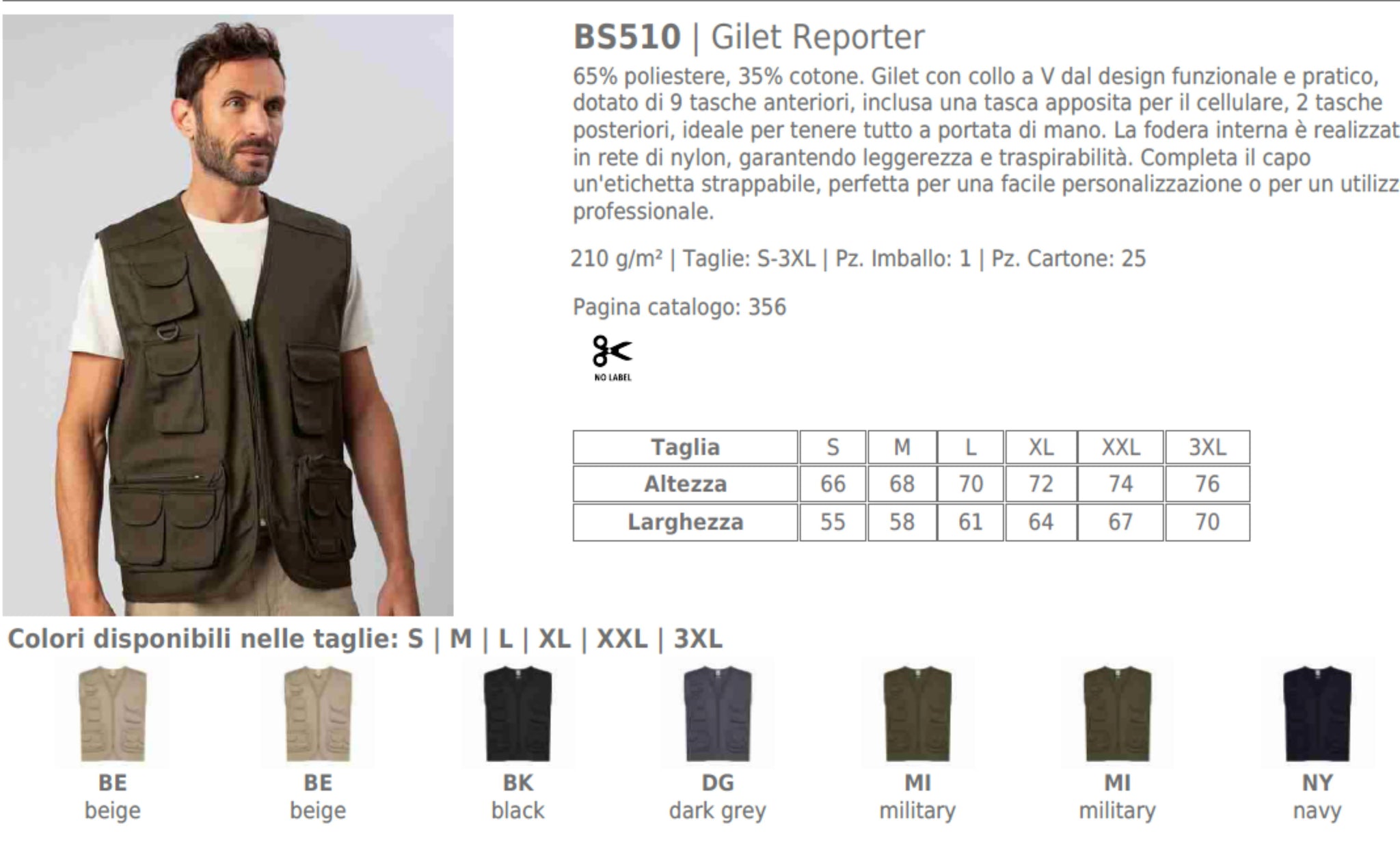 Gilet Multitasche Adulto – Outdoor, Lavoro, Pesca – Personalizzabile PS 00007 PRS