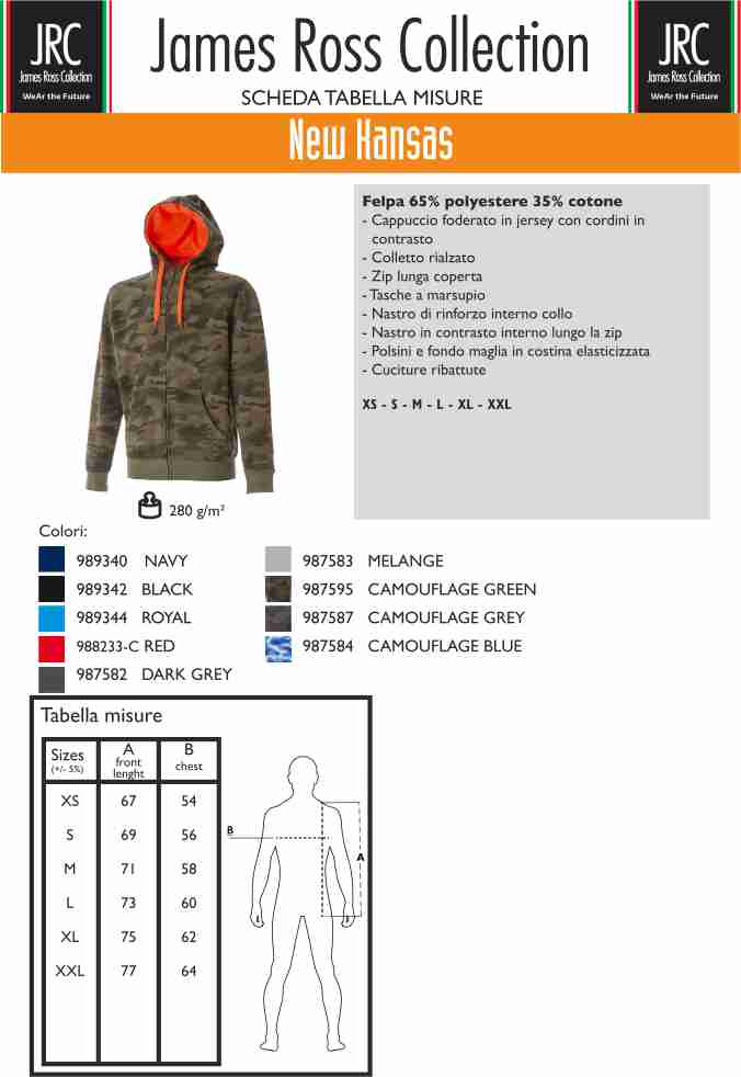 Felpa con Cappuccio Kansas Camouflage Personalizzabile con Scritte o Loghi – PS 28432-BS
