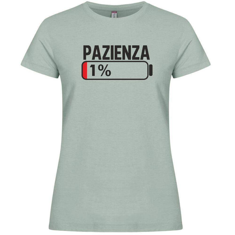 T-Shirt Donna “Pazienza 1%” – Maglietta Simpatica Manica Corta – PS 28870-A001