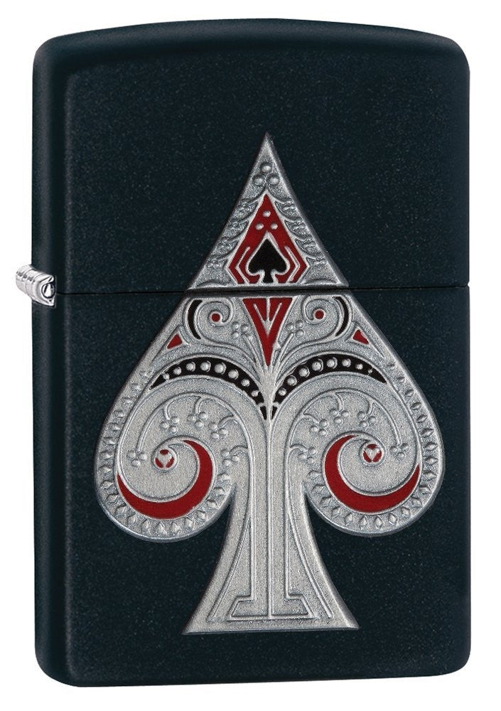 Accendino Zippo Antivento Nero Opaco con Emblema Asso di Spade – PS 09987